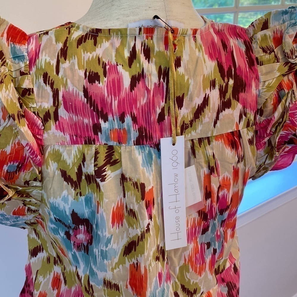 NWT House of Harlow 1960 Zoey Khaki flutter sleeve cotton top - Picture 6 of 12